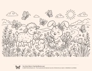 Cute Animal Meadow Coloring Page