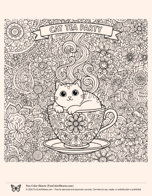 cute cat coloring book page for adults