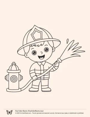 Cute Fireman Coloring Page
