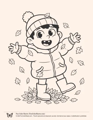 Cute Kid Fall Coloring Sheet