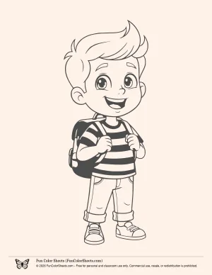 Cute School Boy Coloring Page