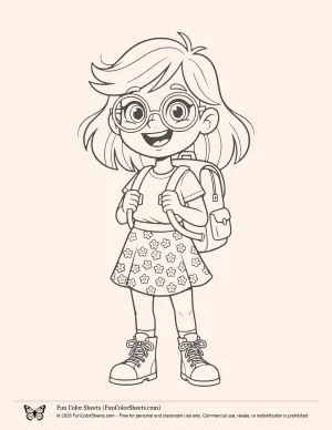 Cute School Girl Coloring Page