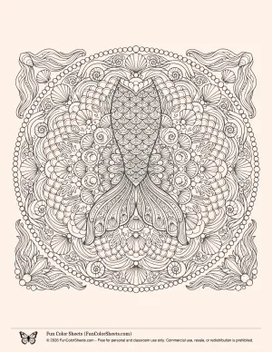 Detailed Mermaid Tail Mandala Coloring Page
