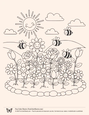 easy flower garden coloring page