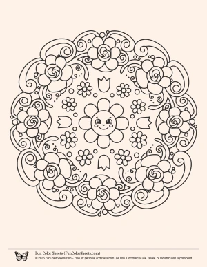easy flower mandala coloring page