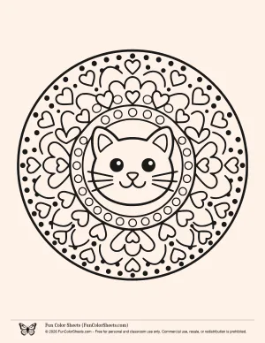 Easy Kitten Mandala Coloring Page