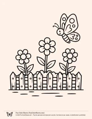 easy flowers and butterfly coloring page