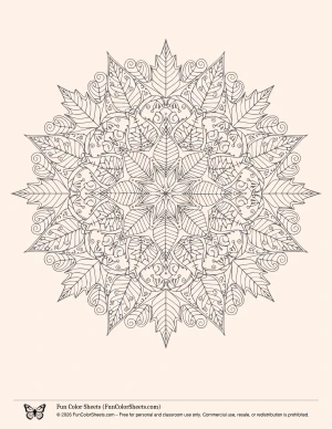 mandala leaves pattern coloring sheet for adults