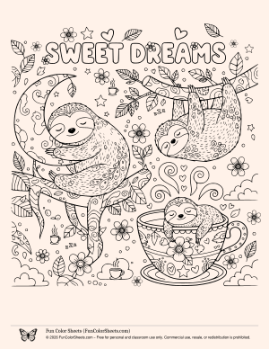 sleepy sloth coloring book page