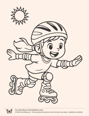Cute Summer Roller Skating Coloring Page