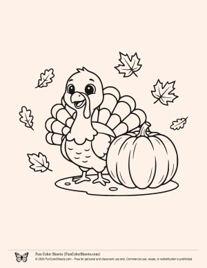 Turkey and pumpkin coloring image