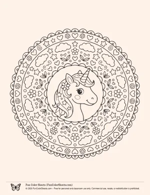 Cute Unicorn Mandala Coloring Page