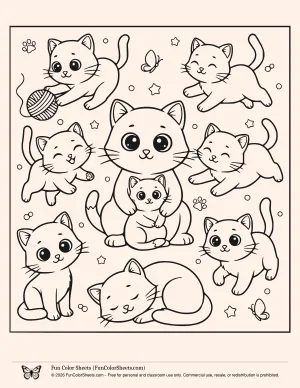 cat and kitten collage coloring page