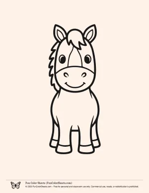 easy coloring page of the front view of a horse