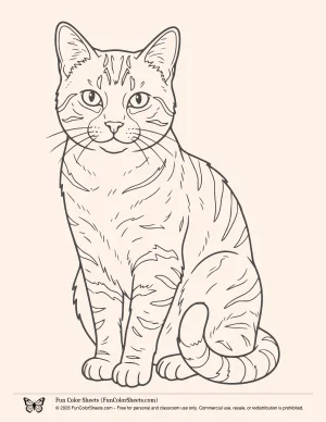 Easy Realistic Cat Coloring Page
