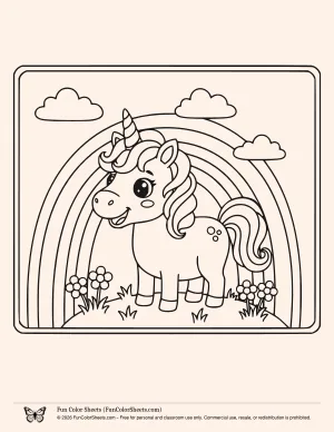 easy unicorn and rainbow coloring page