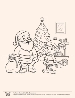 elf and Santa coloring page