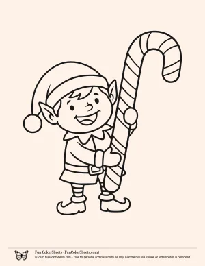 elf candy cane coloring page