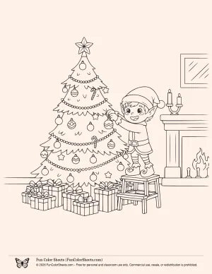Elf Christmas Tree Coloring Page