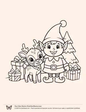 Elf Reindeer Coloring Sheet
