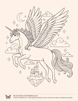 fantasy flying unicorn coloring page