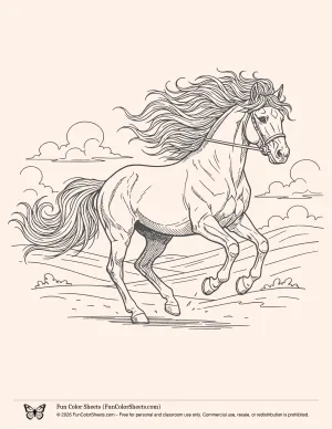 printable coloring page of a horse running