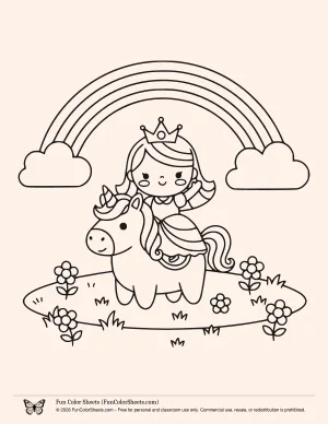Princess Riding Unicorn Coloring Page