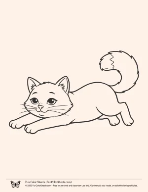 Simple Cat Stretching Coloring Page