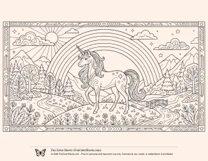 Unicorn Rainbow Coloring Page