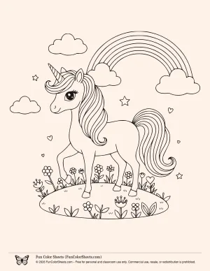 unicorn and rainbow coloring sheet