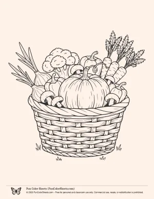 Basket of Vegetables Coloring Page