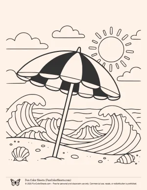 Beach Umbrella Coloring Sheet