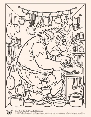 Big Troll in Tiny Kitchen Coloring Page
