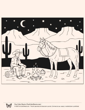 cowboy campfire coloring page