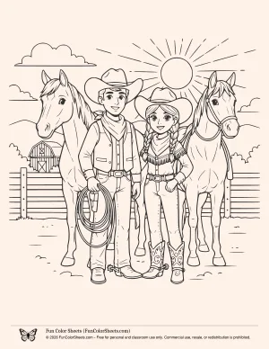 Cowboy Cowgirl Coloring Page