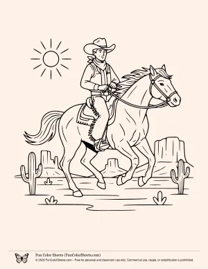 Cowboy riding a horse western coloring pages