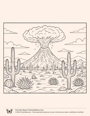 Erupting Desert Volcano Coloring Page