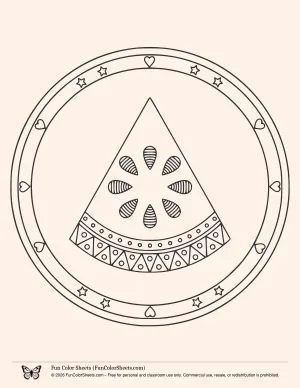 Easy Patterned Watermelon Coloring Page