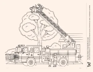 Fire Truck Cat Rescue Coloring Page