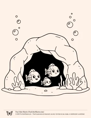 fish cave undersea coloring page