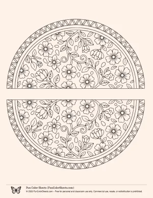 Floral Pattern Watermelon Slices Coloring Page