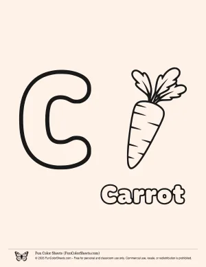 Letter C Carrot Coloring Page