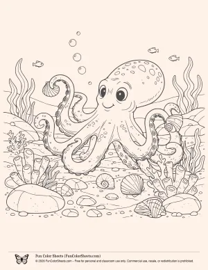 octopus coloring page for kids