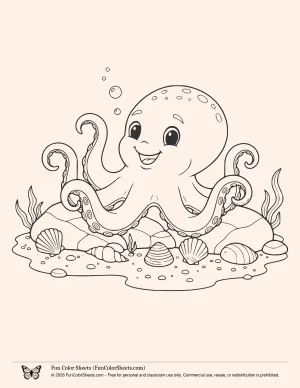 octopus under the sea coloring page for kids