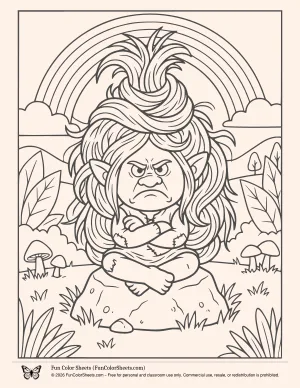 Rainbow and Grumpy Troll Coloring Page