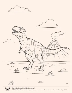 T. Rex Volcano Coloring Page