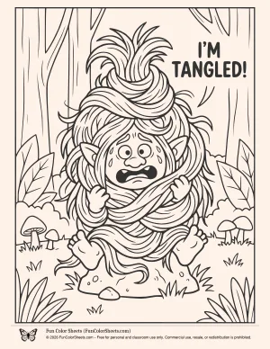Troll Tangled in Hair Coloring Sheet
