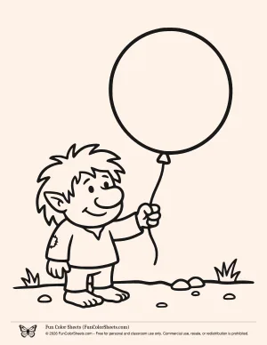 Troll with Balloon Coloring Page