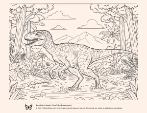 Velociraptor Crossing a River Coloring Page
