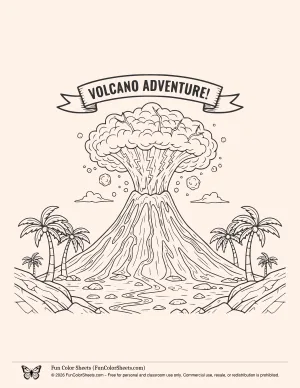Volcano Adventure Coloring Page